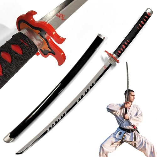 Demon Slayer - Tanjiro Kamado Spada v2 - Fire Breath in legno con fodero, spade samurai in legno, lama di bambù, anime Katana, animefan, spada anime, cosplay, giocattoli per bambini