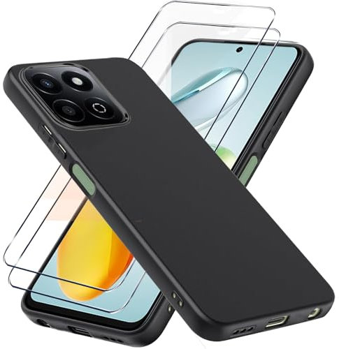 LYJERRY Coque Protection avec 2 Verre Compatible avec Honor 200 Smart Coque Souple Noir, Verre trempé pour Honor 200 Smart Portable Antichoc Silicone Étui Film Protecteur