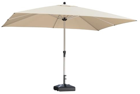 PURPLE LEAF Sonnenschirm Rechteckig 270 x 350 cm Aluminium Gartenschirm mit Kurbel zum Öffnen Schließen Marktschirm Groß UPF 50+ Mittelstockschirme wasserabweisend Tischschirm für Market, Beige
