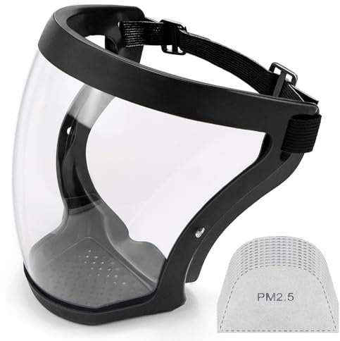 TUZHE Protector facial antivaho de plástico transparente con banda ajustable para adultos