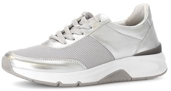 Gabor Low-Top Damen Sneaker 66.897 - Damen Schuhe mit Herausnehmbares Wechselfußbett für Einlagen - Frauen Halbschuhe - Silber 10