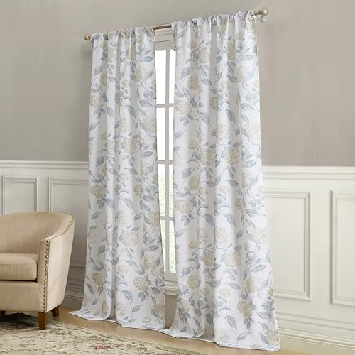 Laura Ashley Hortensien-Fenstervorhänge mit Stangentasche, 213,4 cm Länge, 2 Paneele, Leinen-Lichtfilterung, Taupe