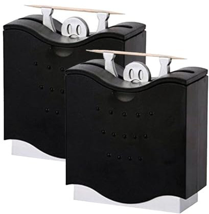 Jimkply 2 Stück Zahnstocherspender, Kreative Schwarze Zahnstocherbox, Geeignete Länge 6,5 cm Zahnstocher, Modernes Design Zahnstocherbox für Zuhause, Restaurant, Party, Versammlung