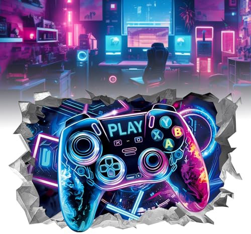 Biglumin 3D poster gaming stickers gaming deco gamer deco Salle de jeux dans la chambre ado garcon Stickers Muraux 3D Enfant Gamer Autocollants pour manette de jeu autocollants et imperméables 40*60cm