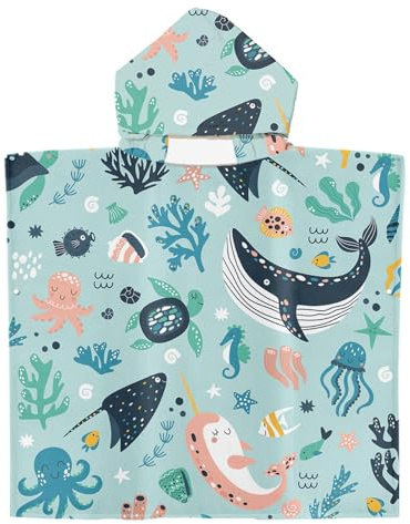 FYting Toalla Playa Bebe,Toalla Bebe Playa Piscina Niño,60x60cm(Ballena) | 60x60cm Toalla Absorbente de Microfibra, Tres En Uno, NatacióN para Yukata, Playa, Capa con Capucha, 2-8 Años