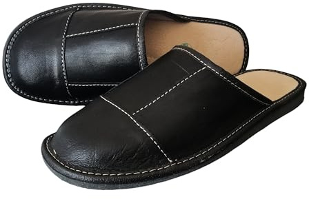 MARKA WYROBY WEŁNIANE - Pantoffeln Herren - Hausschuhe Herren Leder - aus Echtleder, mit Leder-Einlegesohle, bequeme Passform