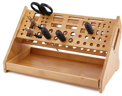 DICOSMETIC 1Set Wood Screwdriver Organizer 12.28x6.69x6.89 Inch Screwdriver Storage Rack Desktop Hand Tool Stand Repair Tool Storage Holder 53 Slots Workbench Rack for Hammer Wrench