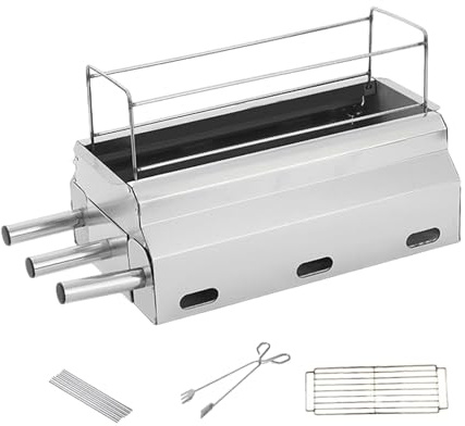 FytStycale Tragbarer Grill Edelstahl Holzkohlegrill Camping Tischgrill Outdoorgrill Doppelwandig mit Abnehmbarem Rost Und Stabilem Griff für Camping Picknick Gar, Mehrfarbig, L