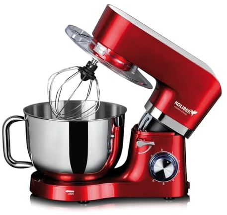 Koliber ROBOMAX X 3200W XXL Küchenmaschine Planetenmischer 6L Edelstahlschüssel Knetmaschine schwerer Teig 6 Stufen Pulse Vollmetall Mechanik LED Drehregler FASTLOCK Küchenmixer Rot