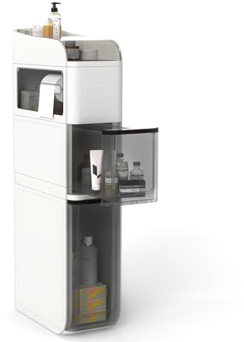 LIFEZEAL Schmaler Badezimmerschrank, Nischenschrank auf Rollen, Schrank mit Schublade, 4-stöckiger Beistellschrank mit Taschentuchbox, Kompakter Aufbewahrungsschrank für Bad, Küche, Büro (Weiß)