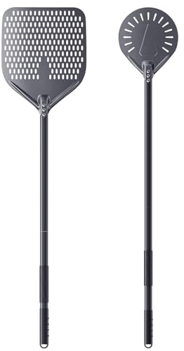 NUTUNI Pala para pizza perforada profesional de aluminio anodizado duro de 12 + 9 pulgadas