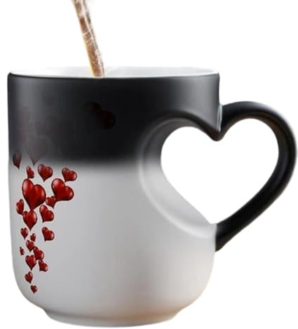 YRTUOP Tasse Magique En Céramique Changeante De Couleur En Forme De Cœur, Tasse À Café Amusante Avec Poignée En Cœur Mug Thermoréactif Tasses À Thé Cadeaux D'anniversaire Pour Femmes Et Hommes