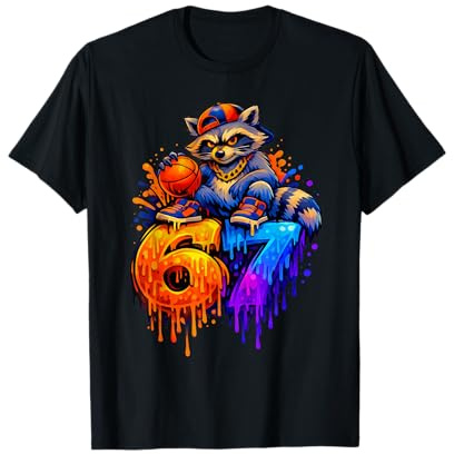 67 Basketball Waschbär Drip Kinder Jungen Jugend Mädchen Brainrot T-Shirt