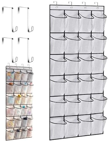 Admygo Over The Door Shoe Organizer, 24 Large Mesh Pockets Hanging Shoe Storage, Over Door Shoe Rack for Closet Bedroom Bathroom (White)