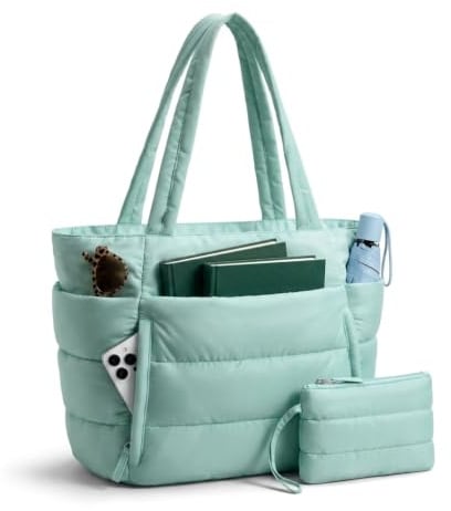 WENXIN Damen Shopper Tasche Leicht Handtasche, 20L Große Gesteppte Puffer Tote Bag mit Vielen Fächern & Reißverschluss, 15,6 Zoll Laptopfach Arbeitstasche Schultasche
