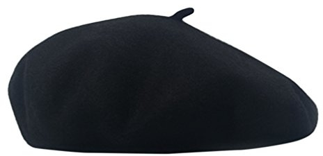 AIYUE Women Men Warm Beanie Hat Solid Color Wool French Beret Artist Painter Fancy Dress Costumes Black Black 10.6 in