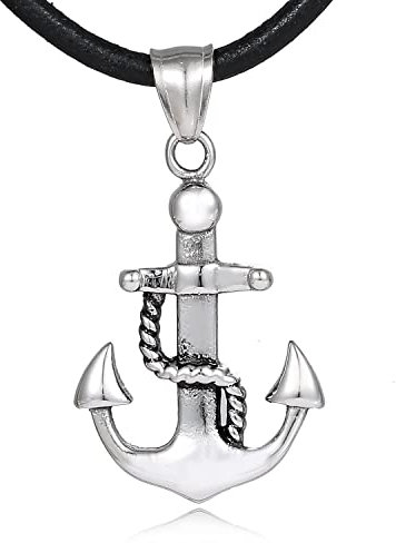 DonDon Herren Lederkette Leder Halskette 50 cm mit Edelstahl Anhänger Piraten Anker