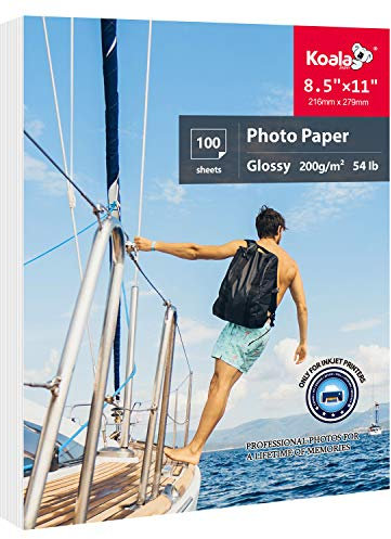 Koala - Papel fotográfico brillante para impresora de inyección de tinta de 21 x 27 cm, 100 hojas, 55 libras
