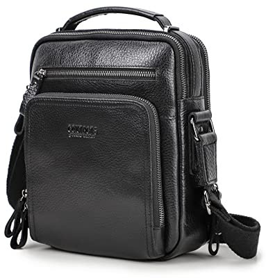 CONTACTS Sac à bandoulière en cuir véritable pour homme iPad Tab Messenger Sac à main (Noir)