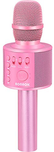 BONAOK 3 in 1 Kabelloses Bluetooth Mikrofon, Karaoke Lautsprecher Maschine für Kinder, Tragbares KTV für zu Hause, Kompatibel Mit IOS Android Geräten (Rosa)