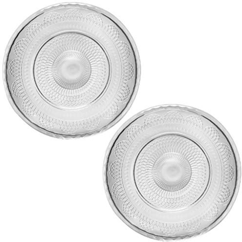 Set of 2 Clear Glass Dinner Plates - D28cm - Vintage Style Embossed Alfresco Dining Tableware