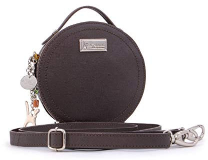 Catwalk Collection Handbags - Damen Runde Leder Umhängetasche - Henkeltasche/Handtasche Klein - Abnehmbarer Schultergurt - TIFFANY - Braun SF
