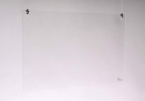 Queence | Hochwertiger Tröpfchenschutz aus Acrylglas zum Aufhängen | Hustenschutz für Empfangsbereich | Hängend | Niesschutz | für Deckenmontage, incl. Aufhängung, Größe:80x60 cm