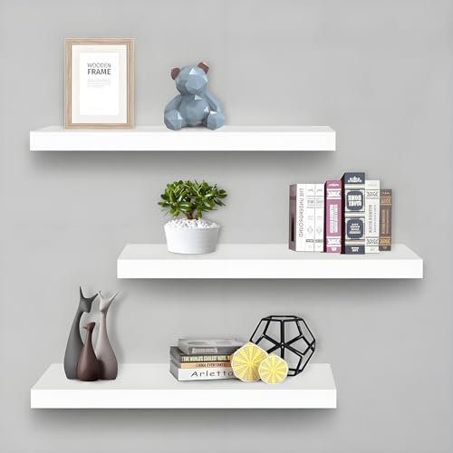 BALLSHOP 3Pcs Floating Shelves 80cm Shelves for Wall Decorative Wood Wall White Shelves Screw Mounted for Bathroom Kitchen Living Room Bedroom