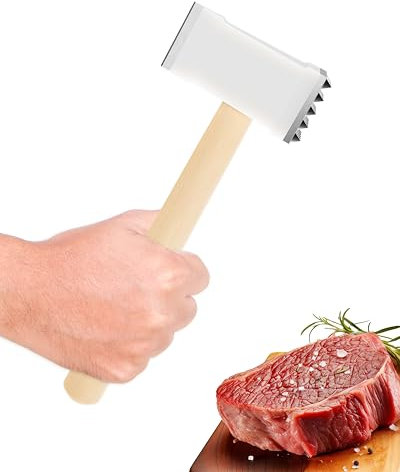 Fleischklopfer mit Holzgriff, Fleischhammer Doppelseitig, Hammer für Küche, Fleischklopfer für Schnitzel, Steak, Rindfleisch (Dreieckig)