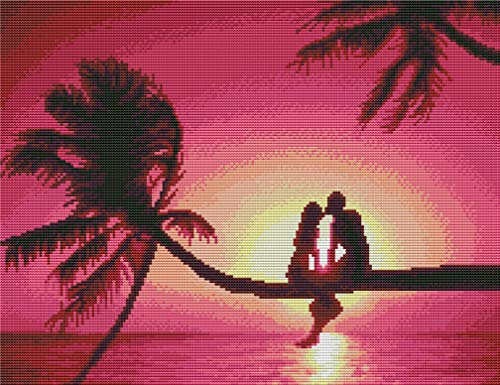 Abillyn Embroidery Cross Stitch Kits Couple Kissing on Beach Palm Tree Sunset Stamped with Printed Pattern Starter Kit (Couple)