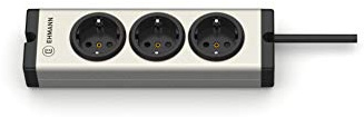EHMANN 0600x00032031 Aluminium Steckdosenleiste Universal 3-Fach, 1,5 m Zuleitung