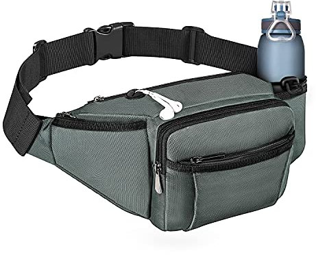 NOOLA Fanny Pack Waist Bag for Men Women, Lightweight Waist Pack with Water Bottle Holder, Adjustable Belt Bag with Multi-Pockets for Hiking, Dog Walking, Outdoor, Cycling, Running, Travel, Grey,