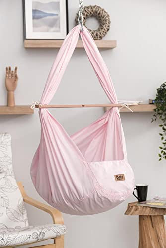 BABYHÄNGEMATTE | Oeko-TEX | Federwiegen Einschlafhilfe mit Feder bis 15 kg rosa