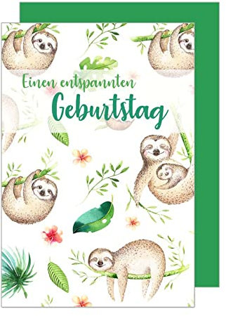 Edition Seidel exklusive Premium Geburtstagskarte mit Umschlag. Glückwunschkarte Geburtstag Kinder Junge Mädchen Faultier eine einzeln lustige Karte Billet (G2877 SW022)