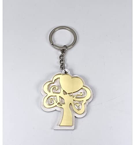 24X Portachiavi ALBERO DELLA VITA legno e plexiglass ORO bomboniera