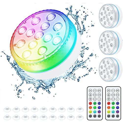 LED Teichleuchten Unterwasser Poolbeleuchtung mit Magnetisch und Saugnäpfen 16 Farben HF-Fernbedienung Wasserdicht Unterwasser Licht Pool Lichter für Pool Teich Badewanne Brunnen Aquarium,4 pack