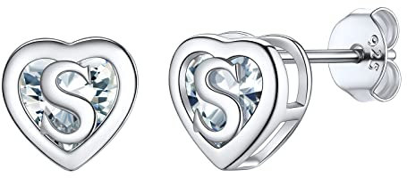 Supcare Ohrpiercing Silber 925 Herz Ohrringe Buchstaben Initial S Buchstaben Ohrstecker mit Cubic Zirkonia Silberohrringe Letter Alphabet Diamond Earrings Personalisiert Modeschmuck für Girls Gift