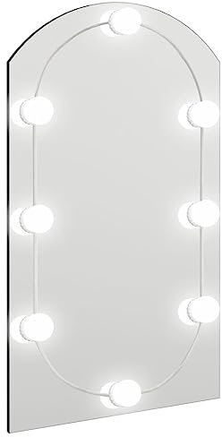 vidaXL Espejo con Luces LED Tocador Maquillaje Iluminación de Pared Cuarto de Baño Aseo Lavabo Inodoro Decoración Vidrio Arco 70x40 cm