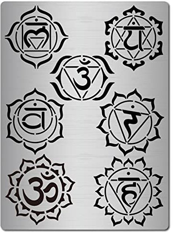 GORGECRAFT Metall-Chakra-Schablone, Mandala, Yoga, Om-Symbole, wiederverwendbare Schablonen, Drittes Auge, Hals, Herz, Vorlagen für Meditation, Krone, Malerei auf Holz, Wand, Leinwand, Möbel