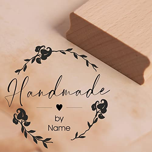 Dekolando Motivstempel Handmade Vintage Kranz inkl. Name - Herz Stempel personalisiert - 48 x 47 mm