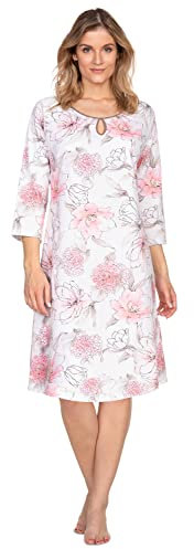 e.Femme® Chemise de nuit Olivia 1046 pour femme, 100 % coton, Hortensias roses, 44