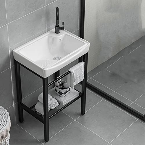 Lavabo in ceramica Bianco Lavatoio Lavello for Esterno e Interno Mobile Lavandino con piedistallo Supporto in Acciaio Inossidabile for ristoranti,bagni,Garage,Magazzini,il Bagno e Toilette ( Size : 51