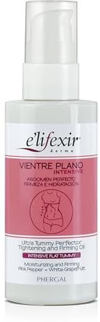 E'LIFEXIR - Olio Vientre Plano Intensive - Rimodella, Drena, Tonifica e Rassoda l'Addome - Contiene Pepe Rosa e Pompelmo Bianco - Per Uomo e Donna - 100 ml