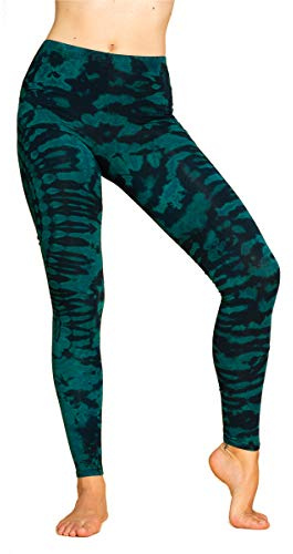 PANASIAM Yoga Leggings Damen - Batik Dschungel Design - Sport Tights lang | handgefärbtes Unikat, weich & elastisch, Sporthose für Fitness, Gymnastik & Freizeit, atmungsaktiv, Viskose mit Elasthan