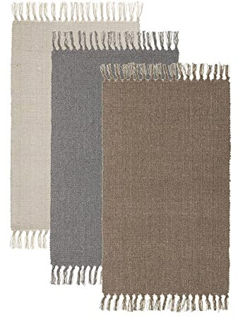 LOLAhome Set de 3 alfombras de Flecos de algodón Natural de 50x80 cm