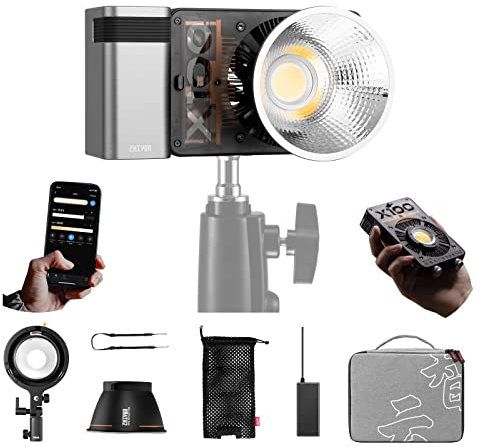 Zhiyun Molus X100 Combo Led Video Light, w/upgrade version Handle Battery 100w COB Studio Light 2700K~6500K CRI:95 TLCI:97, ZY to Bowens Mount Adapter for Outdoor Shooting Live Streaming
