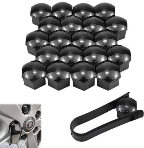 AOMiGT Cache Ecrou, Lot de 20 Cache-écrous de Roue de 17 mm, Boulon Ecrou Couvre, Cache Boulon, Cache Boulon Jante,Capuchons Protection Hexagonal pour écrous de Roue, avec Outil Demontage