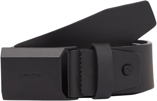Calvin Klein Herren Gürtel Beveled Plaque mit Plakettenschließe, Schwarz (Ck Black Smooth), 110 cm