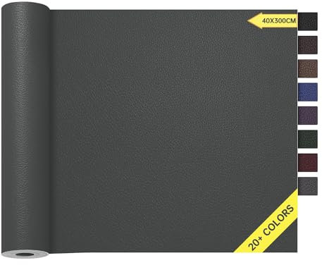 Kunstleder Selbstklebend Dunkelgrau, 40x300cm Leder Reparatur Set, Leder Patch, Selbstklebend Lederflicken Leather Repair für Sofa, Möbel, Autositze, Jacken, Handtaschen.