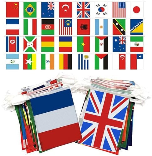 100 Pays Drapeaux du Monde Bannière - 25M,Guirlande Bannière pour Bars,Club,Restaurants,Décoration de Garden